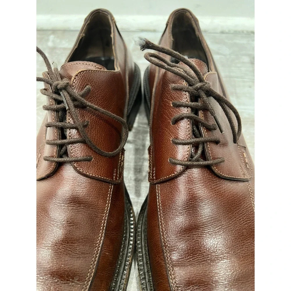 Salvatore Ferragamo Men's Oxfords Brown Leather Square Toe Dress Shoes Size 10 D
